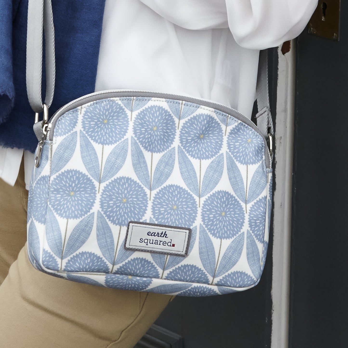 Blue Cornflower Oil Cloth Halfmoon Bag | The Jewellery Stop