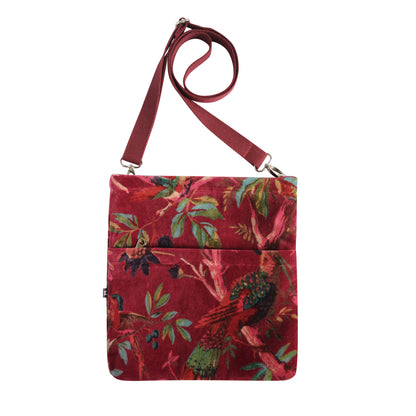 Crimson Printed Velvet Messenger Bag