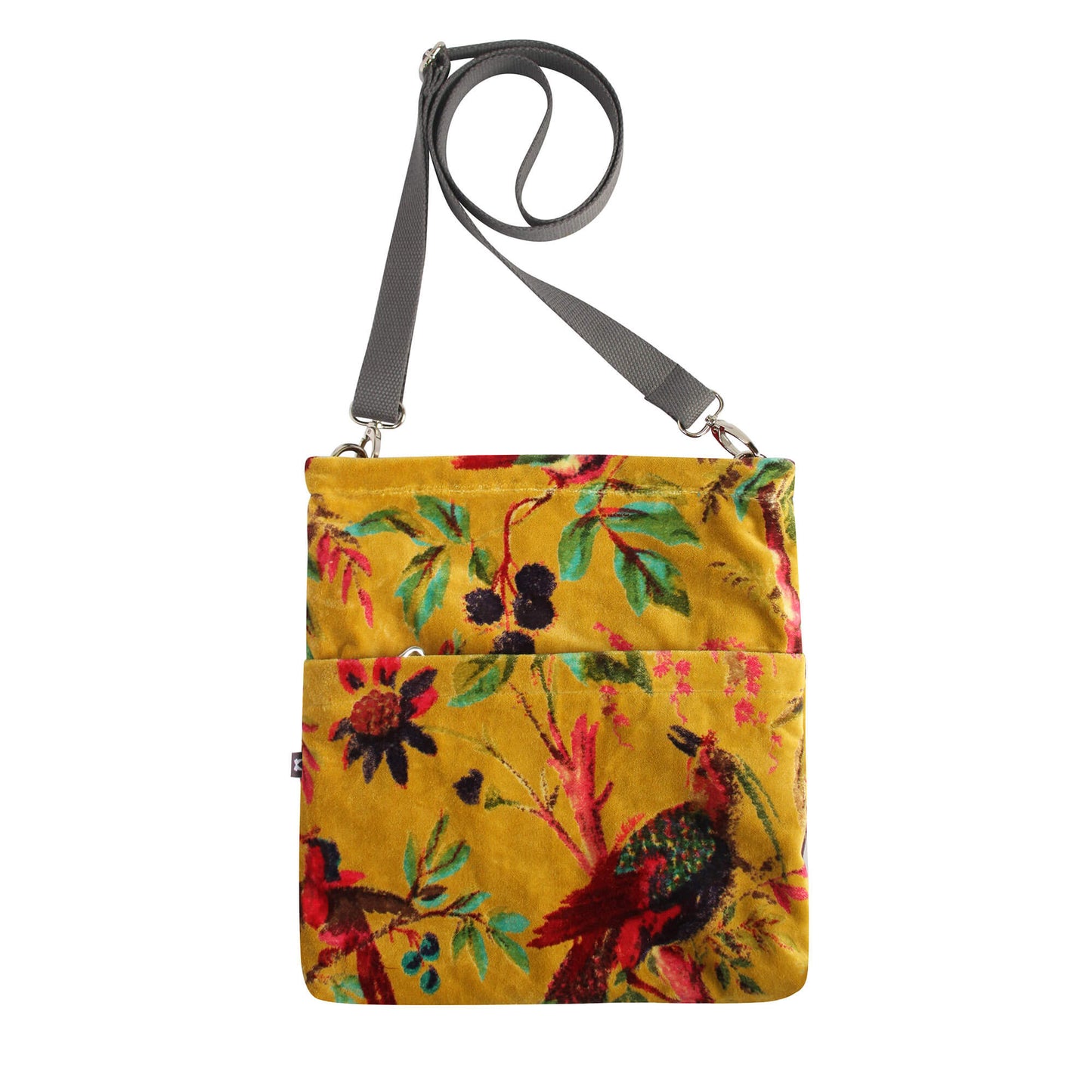 Mustard Printed Velvet Messenger Bag | The Jewellery Stop