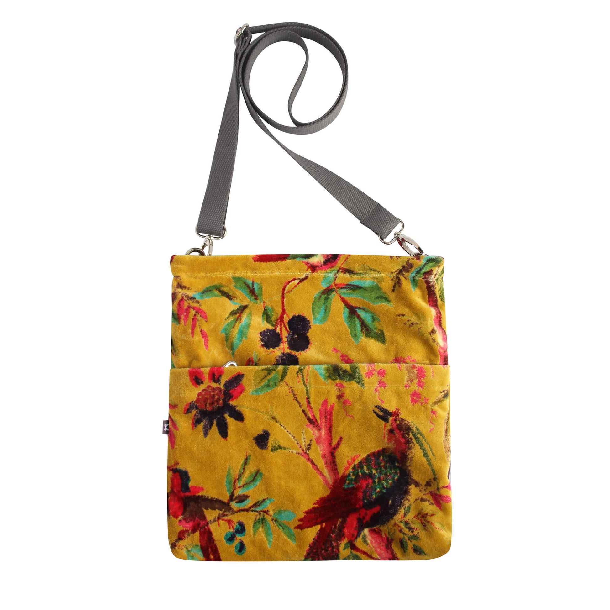 Mustard Printed Velvet Messenger Bag | The Jewellery Stop