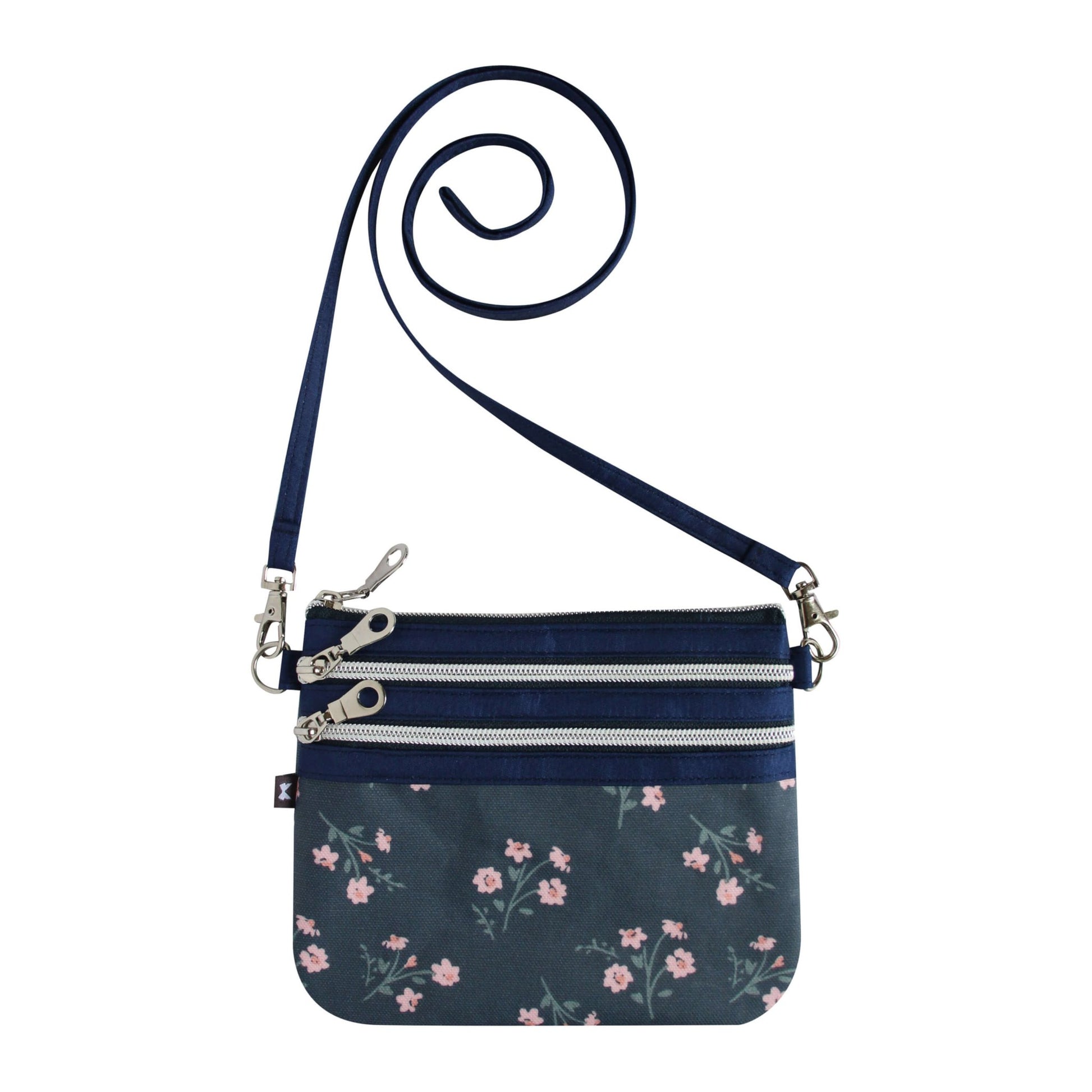 Navy Flower Oil Cloth Pouch Bag | The Jewellery Stop