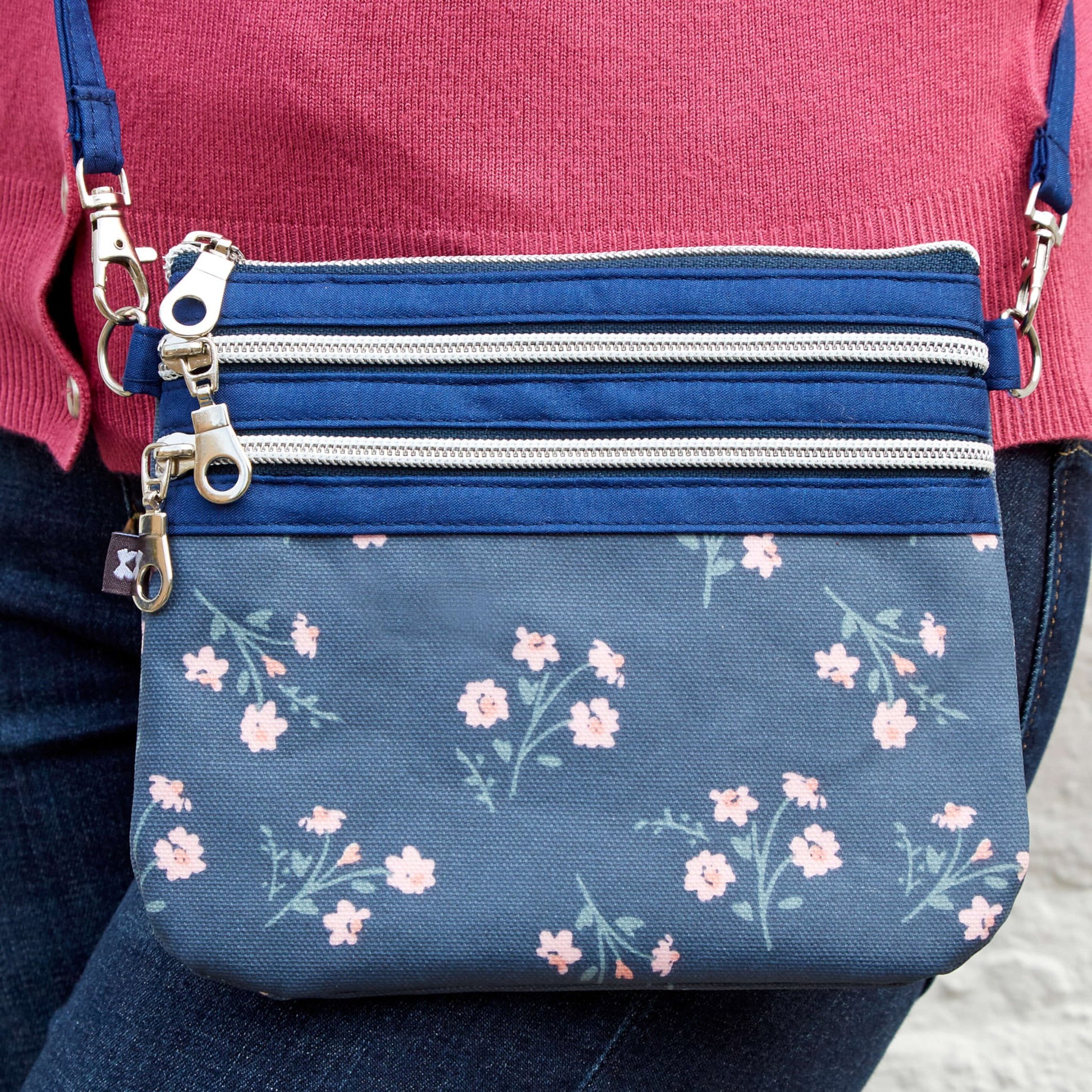 Navy Flower Oil Cloth Pouch Bag | The Jewellery Stop