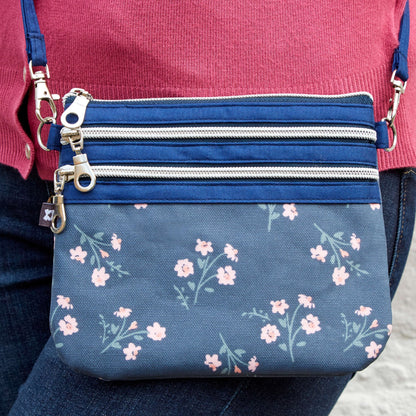Navy Flower Oil Cloth Pouch Bag | The Jewellery Stop