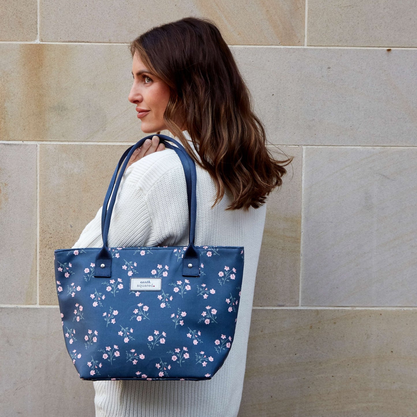 Navy Flower Oil Cloth Tote Bag | The Jewellery Stop