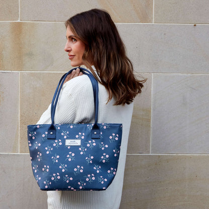Navy Flower Oil Cloth Tote Bag | The Jewellery Stop