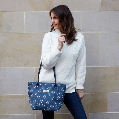Navy Flower Oil Cloth Tote Bag | The Jewellery Stop