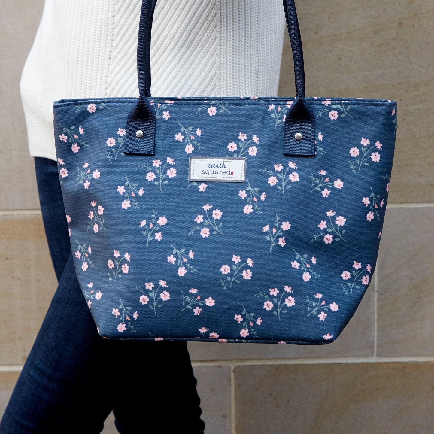 Navy Flower Oil Cloth Tote Bag | The Jewellery Stop