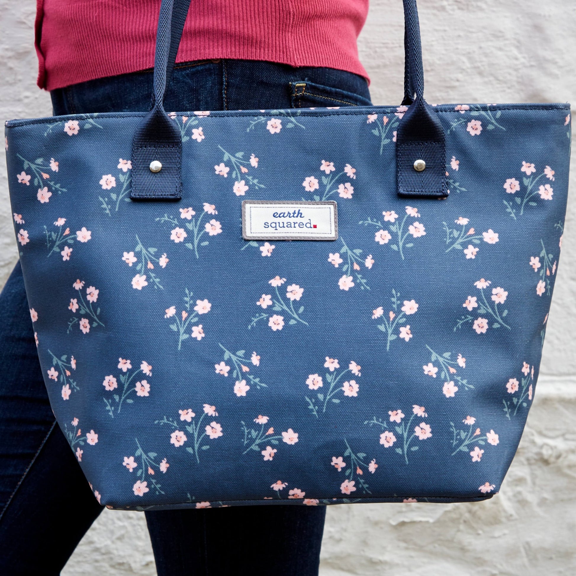 Navy Flower Oil Cloth Tote Bag | The Jewellery Stop