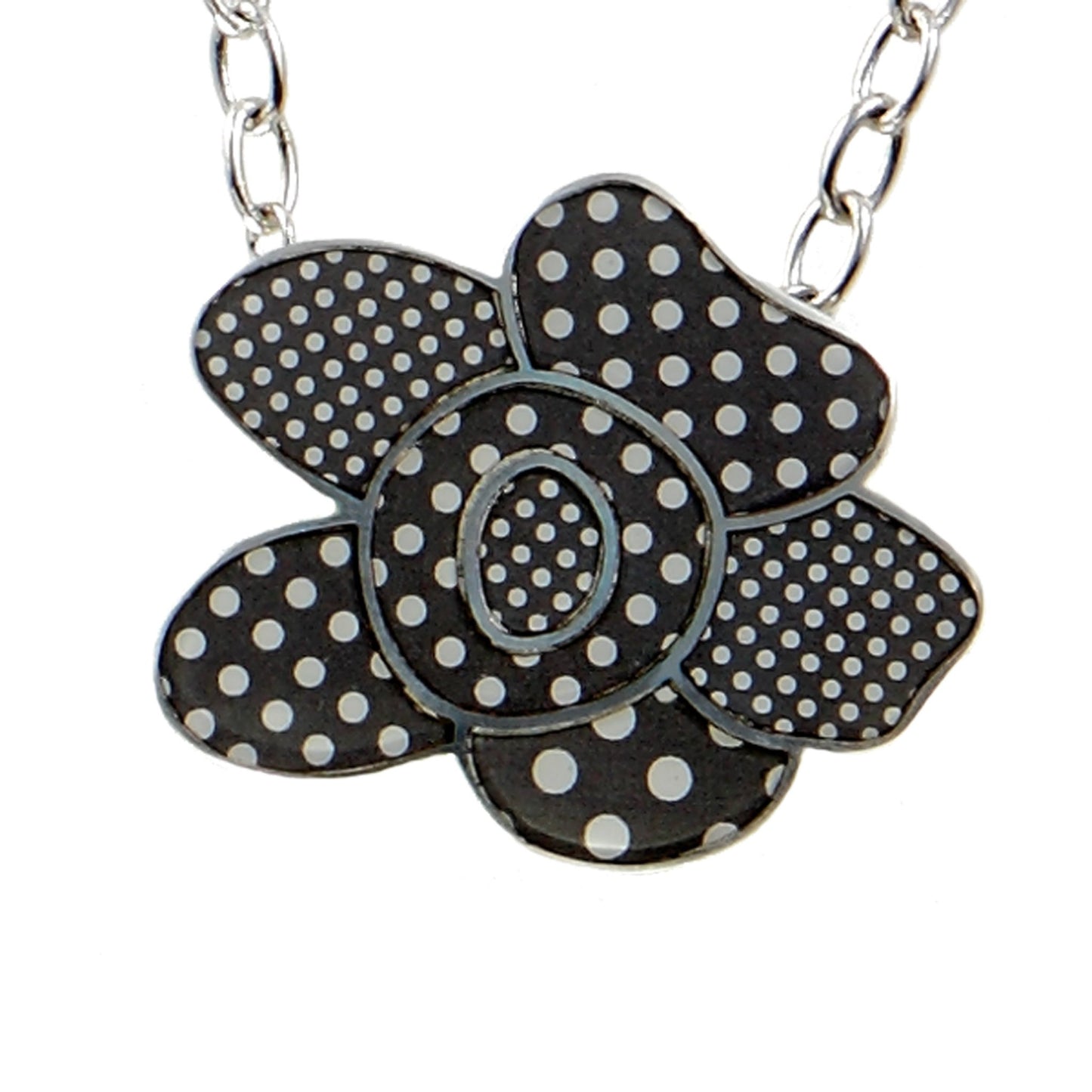 Grey Polka Dot Flower Long Chain Necklace | The Jewellery Stop