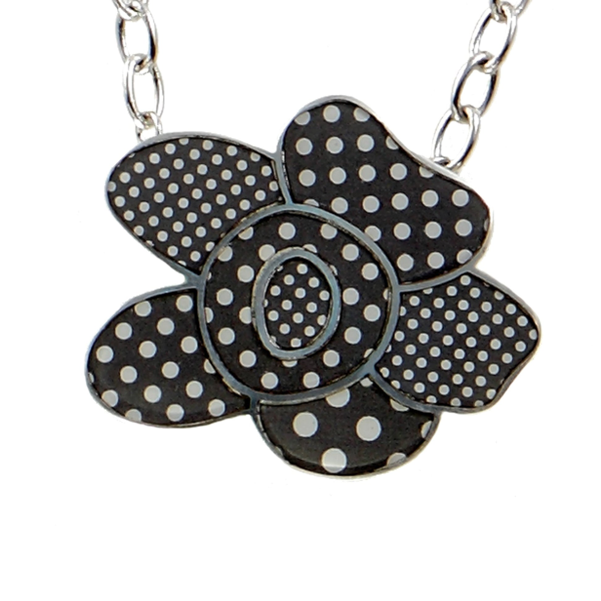 Grey Polka Dot Flower Long Chain Necklace | The Jewellery Stop