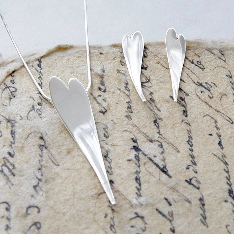 Small Curved Sterling Silver Heart Hook Earrings