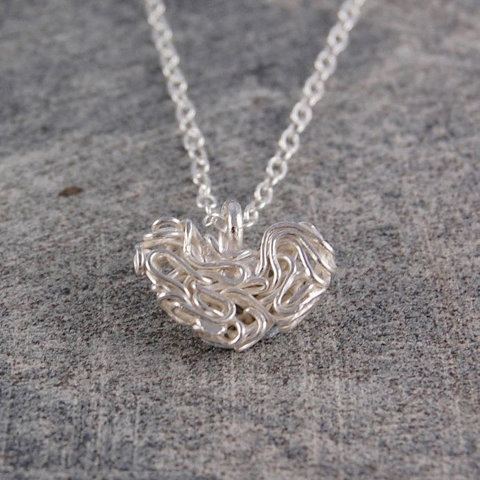 Mesh Sterling Silver Heart Pendant On Chain