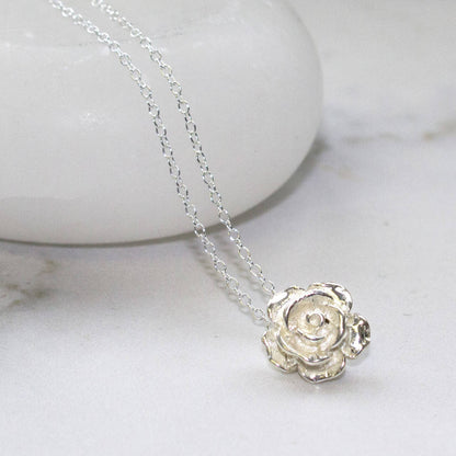 Sterling Silver Rose Pendant On Chain