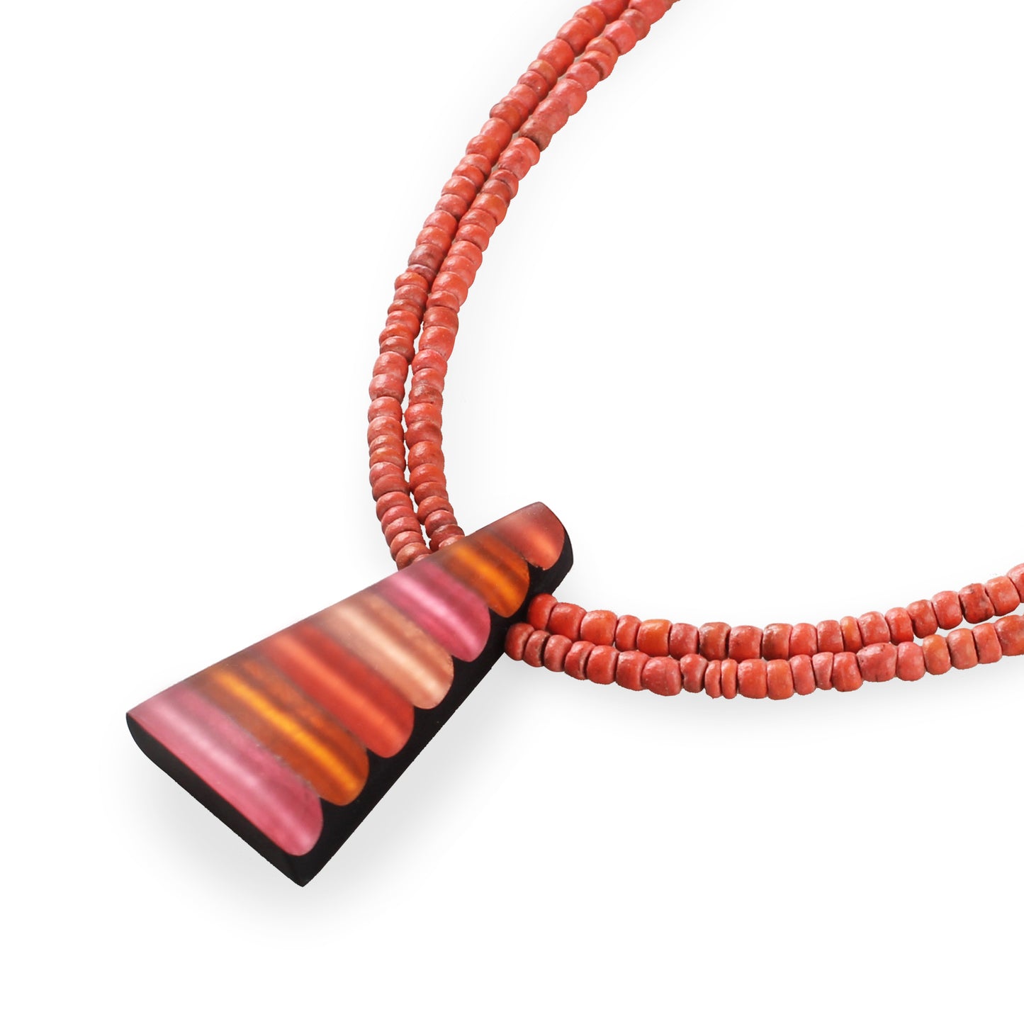 Coral Triangle Stripes Matte Pendant on Coco Beads