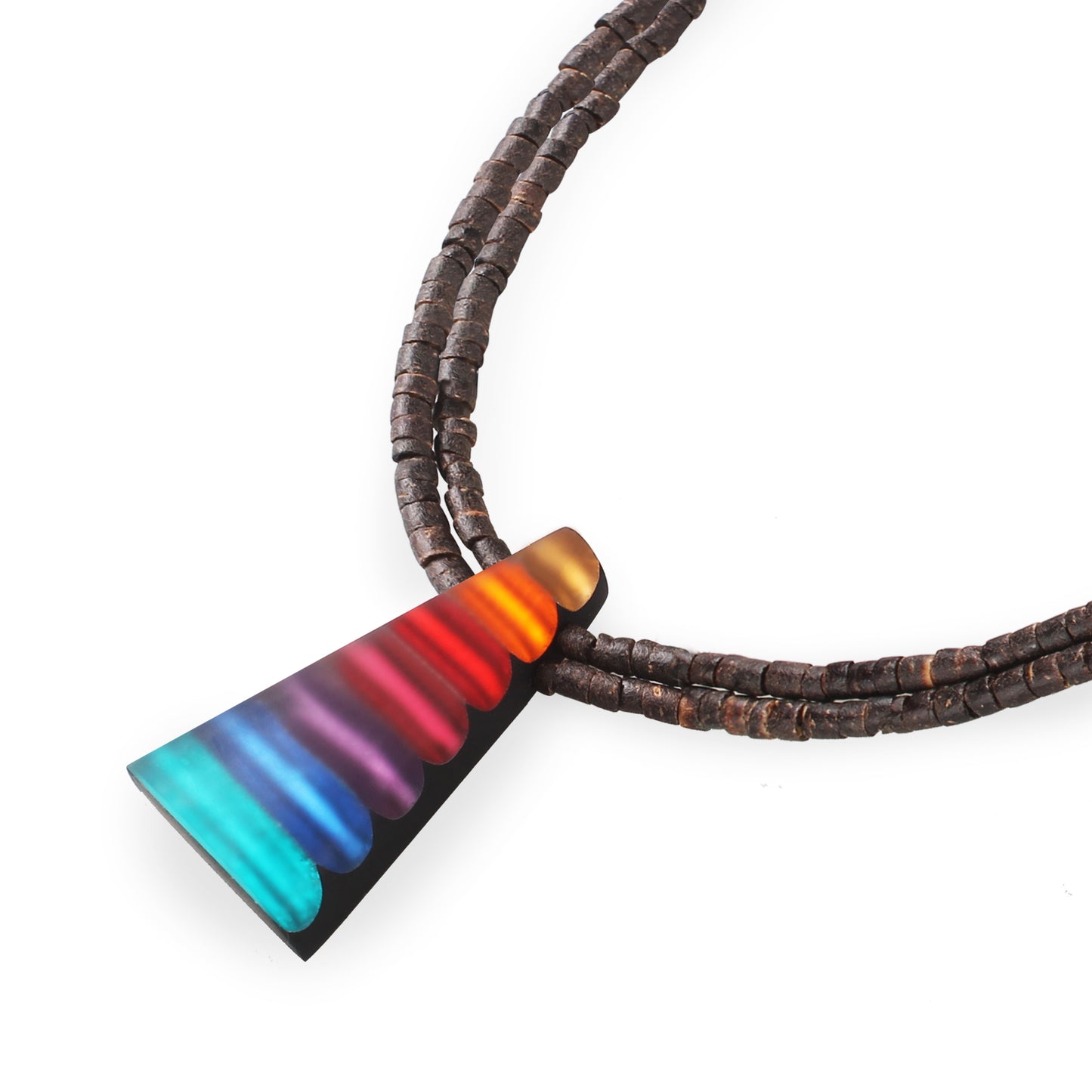 Rainbow Triangle Stripes Matte Pendant on Coco Beads
