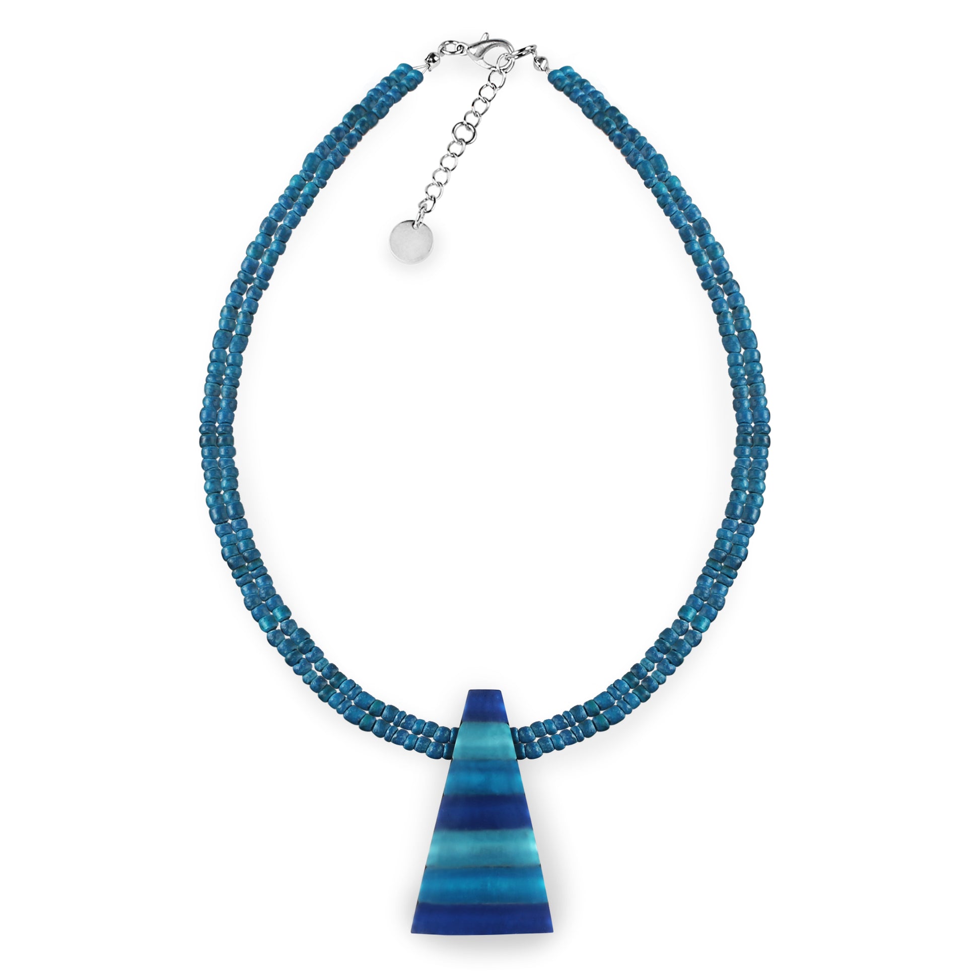 Turquoise Triangle Stripes Matte Pendant on Coco Beads