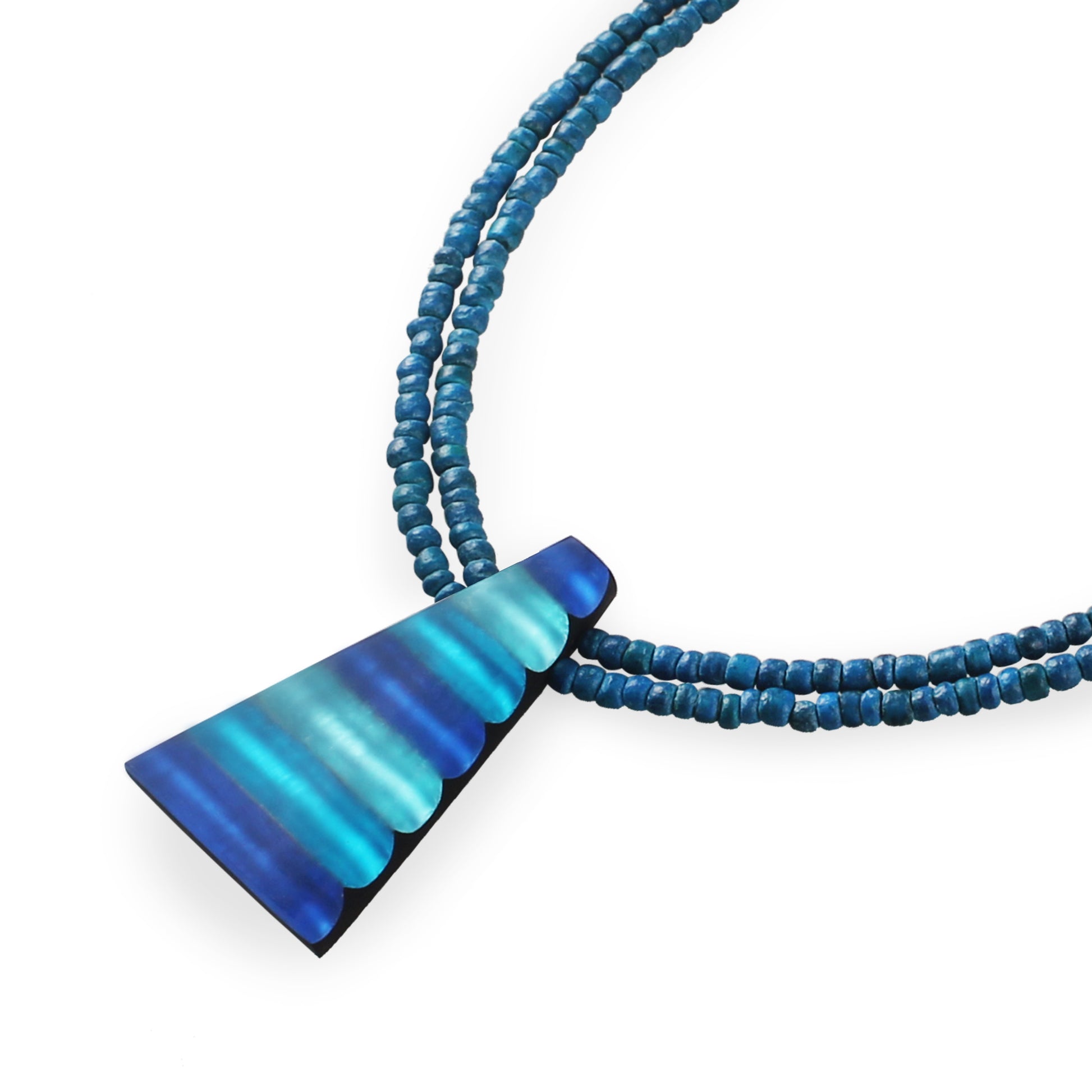 Turquoise Triangle Stripes Matte Pendant on Coco Beads