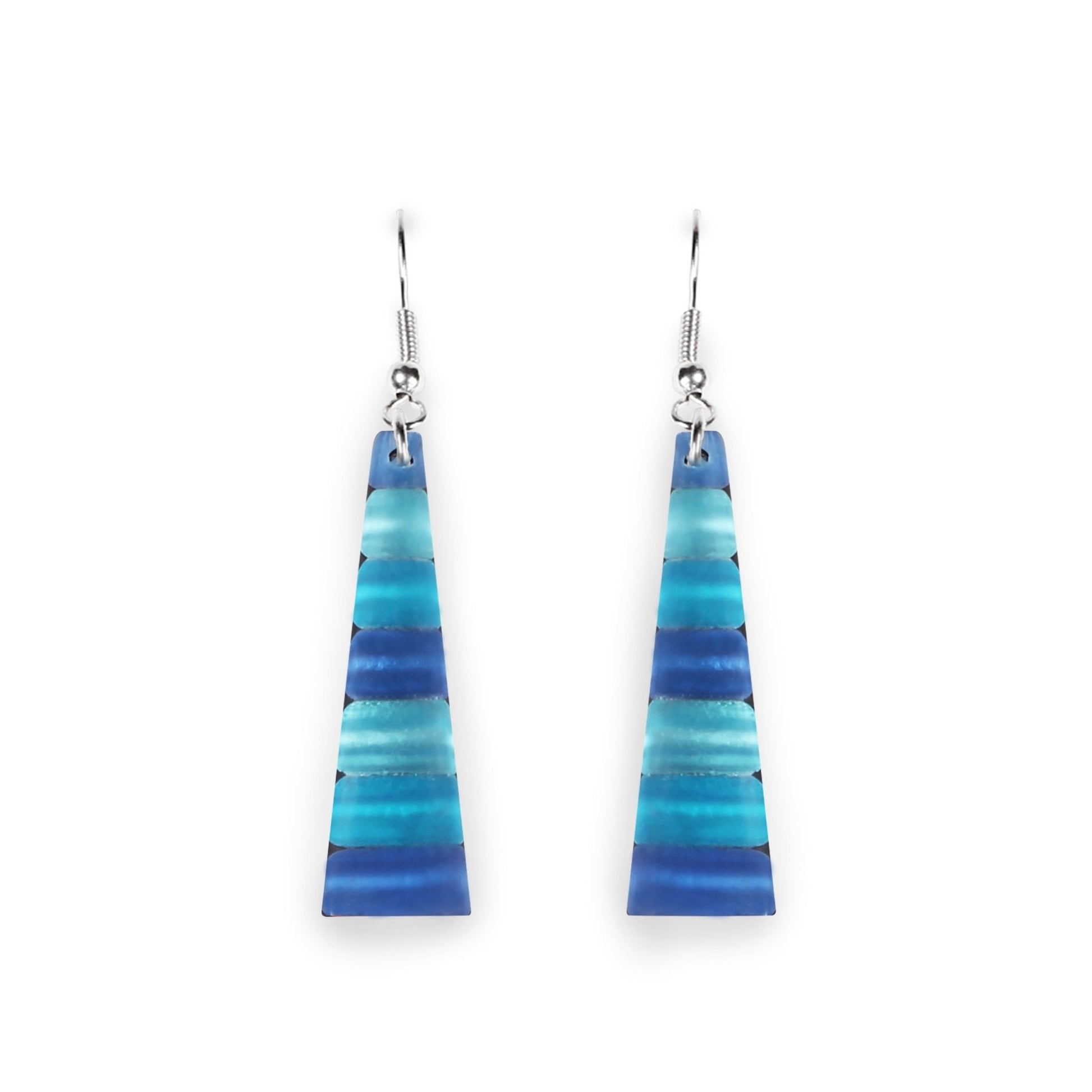 Turquoise Triangle Stripes Matte Fish Hook Earrings | The Jewellery Stop