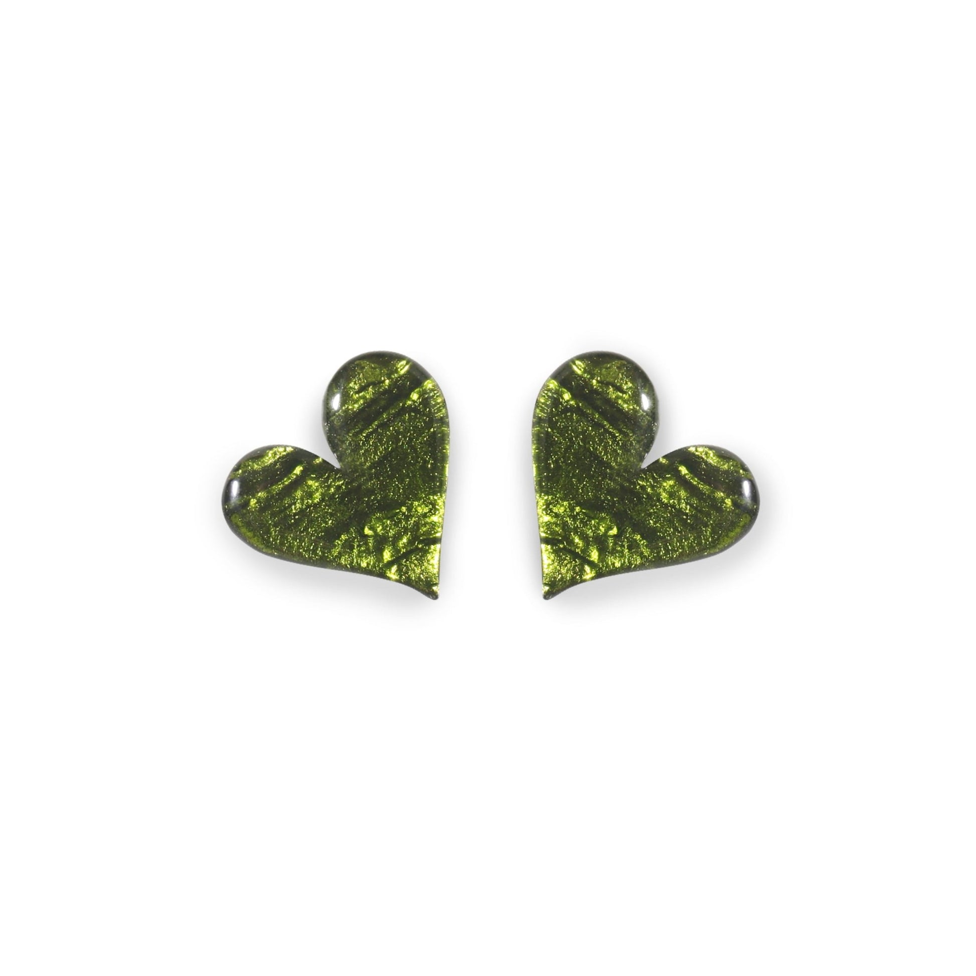Olive Aztec Heart Shiny Stud Earrings | The Jewellery Stop