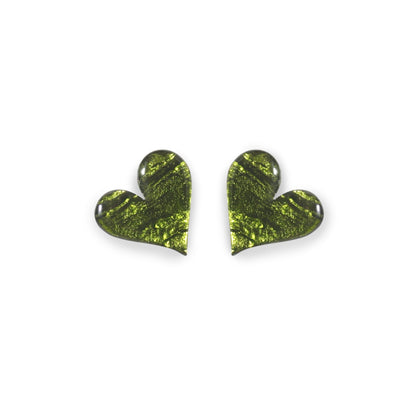 Olive Aztec Heart Shiny Stud Earrings | The Jewellery Stop
