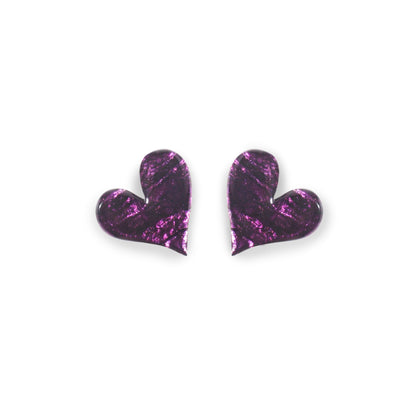 Purple Aztec Heart Shiny Stud Earrings | The Jewellery Stop