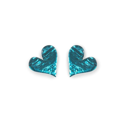 Teal Aztec Heart Shiny Stud Earrings | The Jewellery Stop