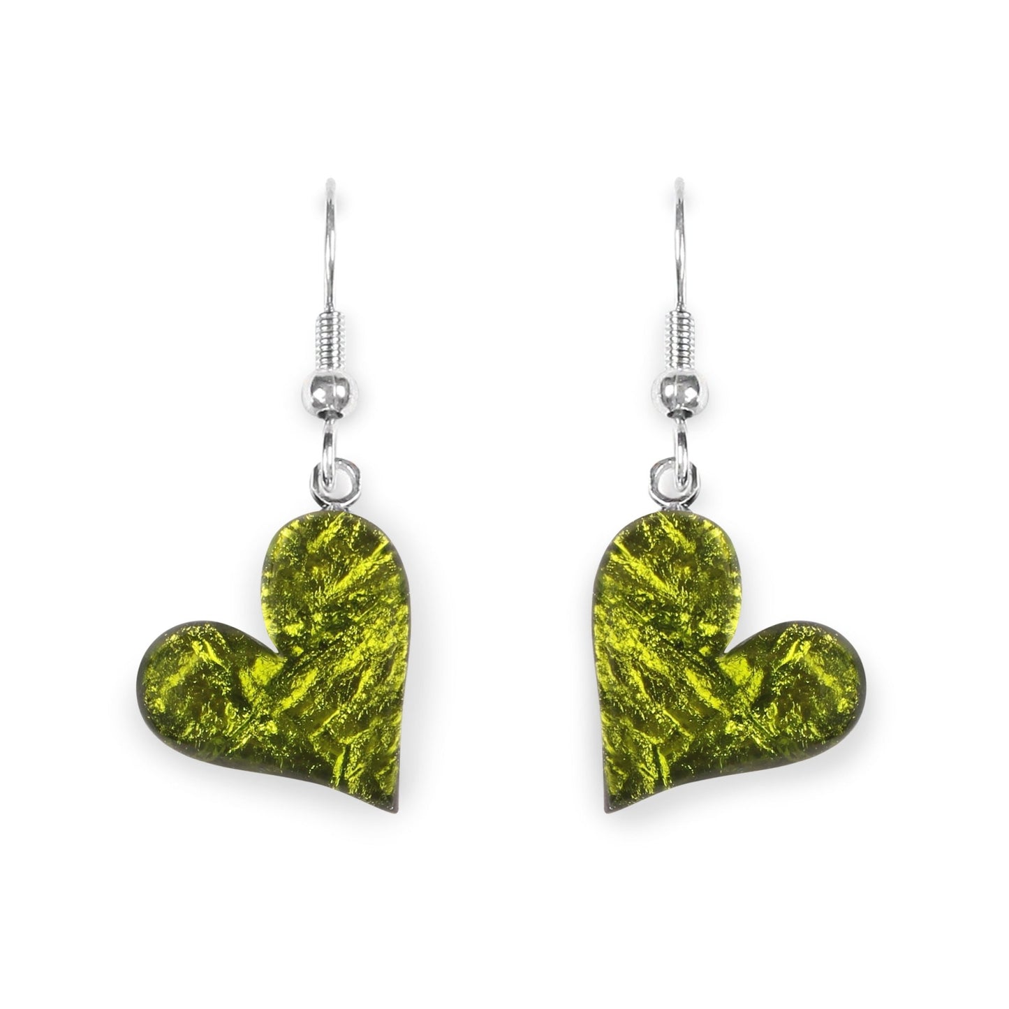 Olive Aztec Heart Shiny Fish Hook Earrings | The Jewellery Stop