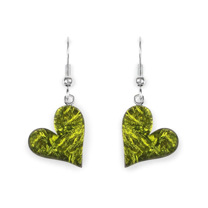 Olive Aztec Heart Shiny Fish Hook Earrings | The Jewellery Stop
