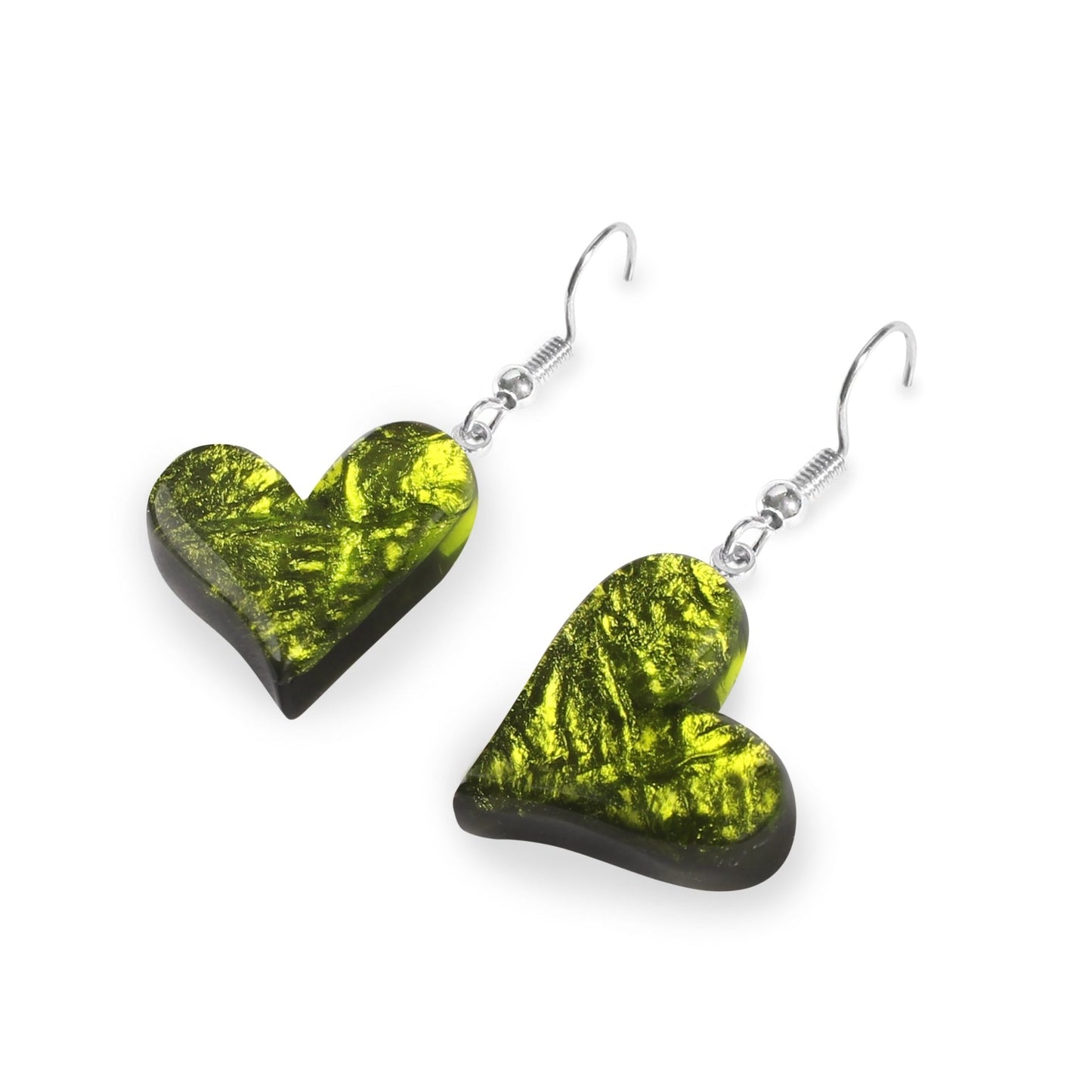 Olive Aztec Heart Shiny Fish Hook Earrings | The Jewellery Stop