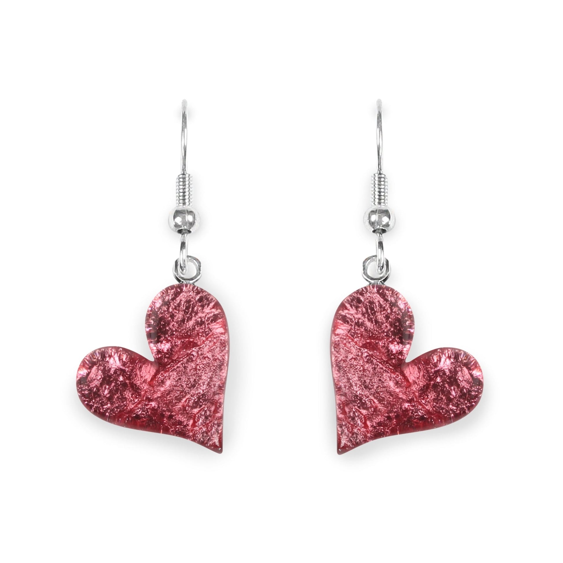 Pink Aztec Heart Shiny Fish Hook Earrings | The Jewellery Stop