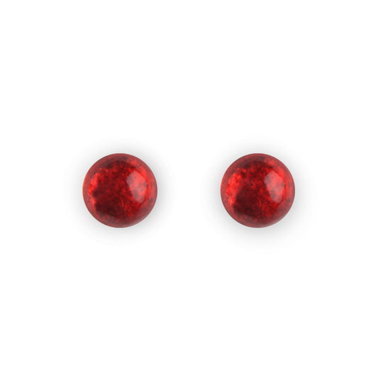 Red Cabouchon Shiny Small Stud Earrings | The Jewellery Stop