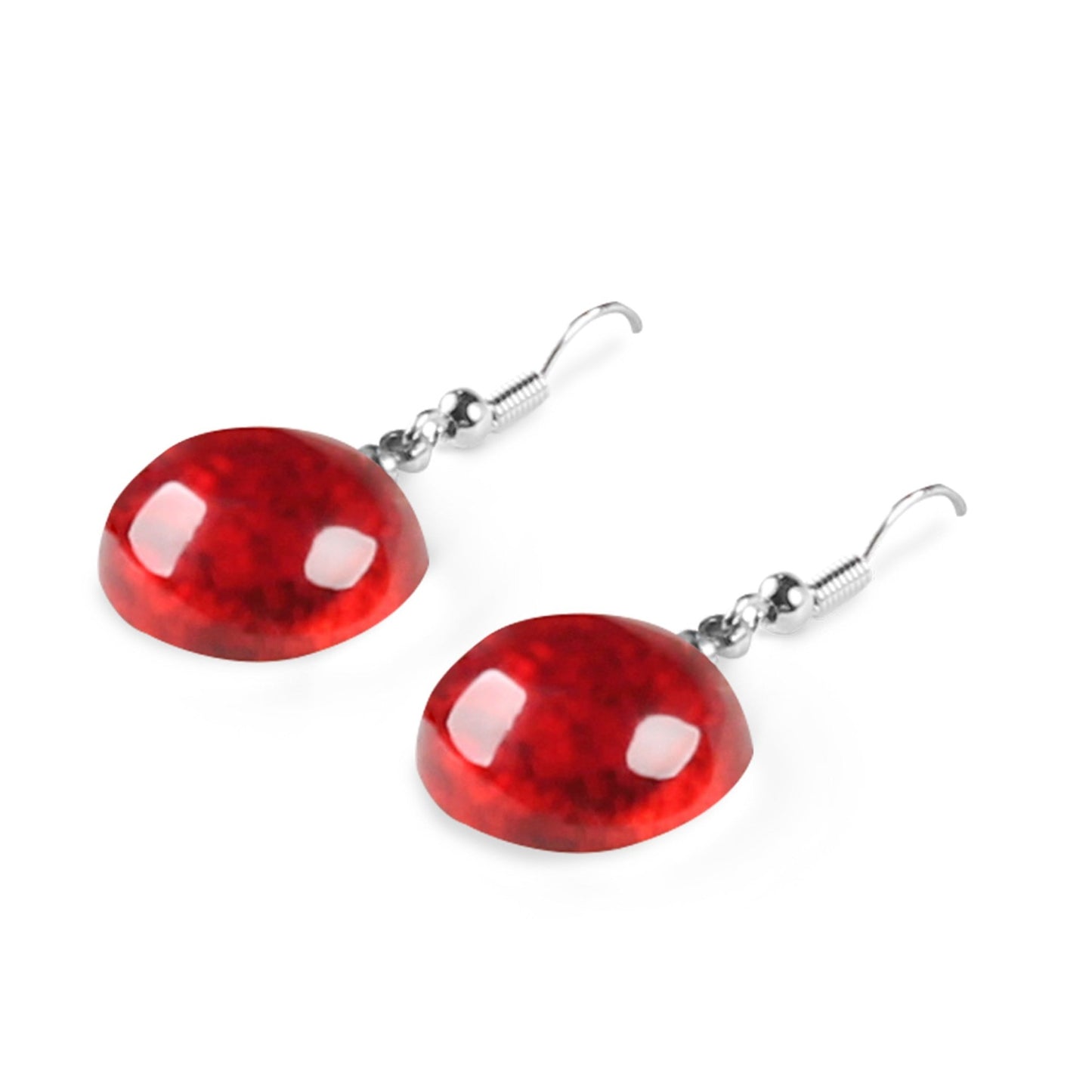Red Cabouchon Shiny Fish Hook Earrings | The Jewellery Stop