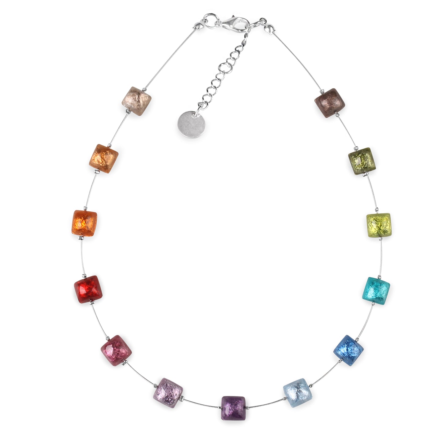 Rainbow Cabouchon Squares Shiny Necklace