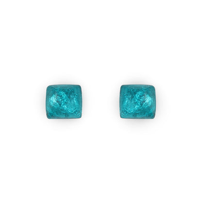 Peacock Cabouchon Squares Shiny Stud Earrings | The Jewellery Stop