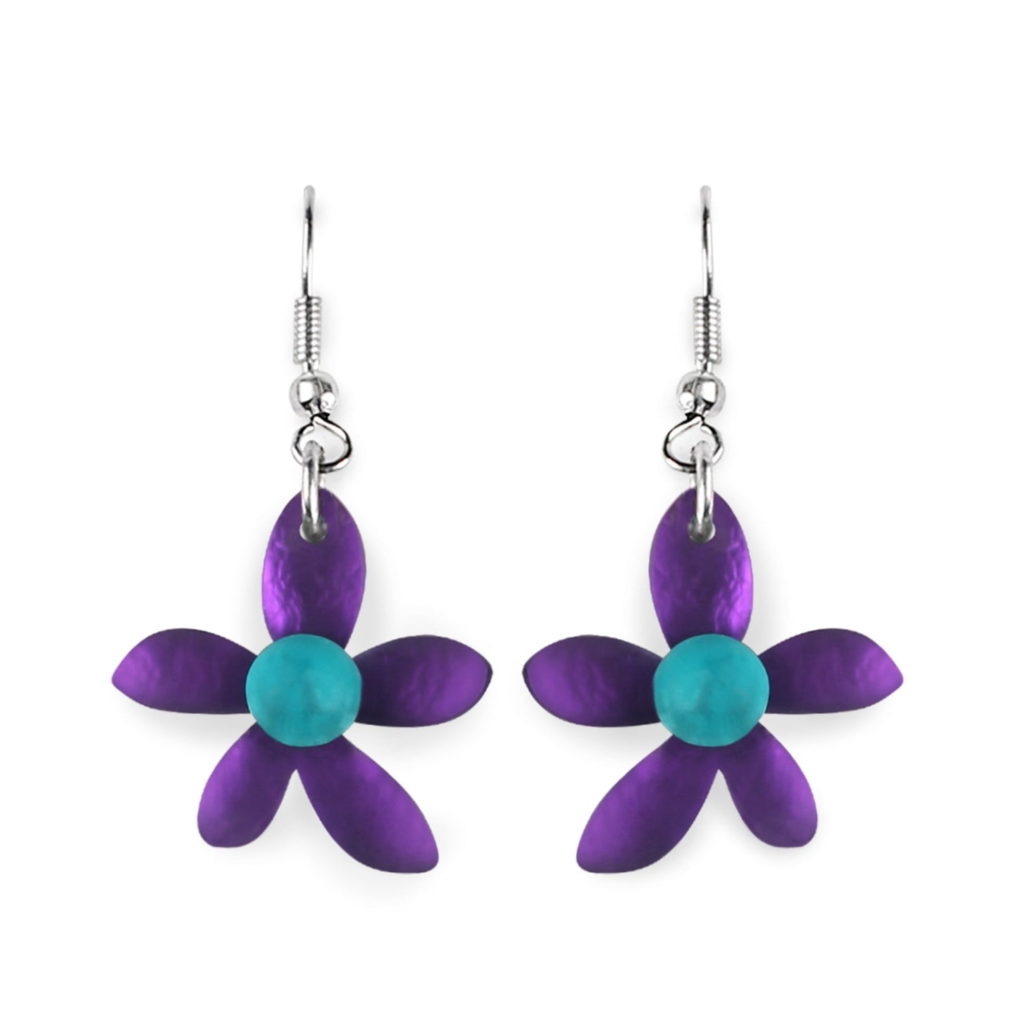 Peacock Flower Matte Fish Hook Earrings | The Jewellery Stop