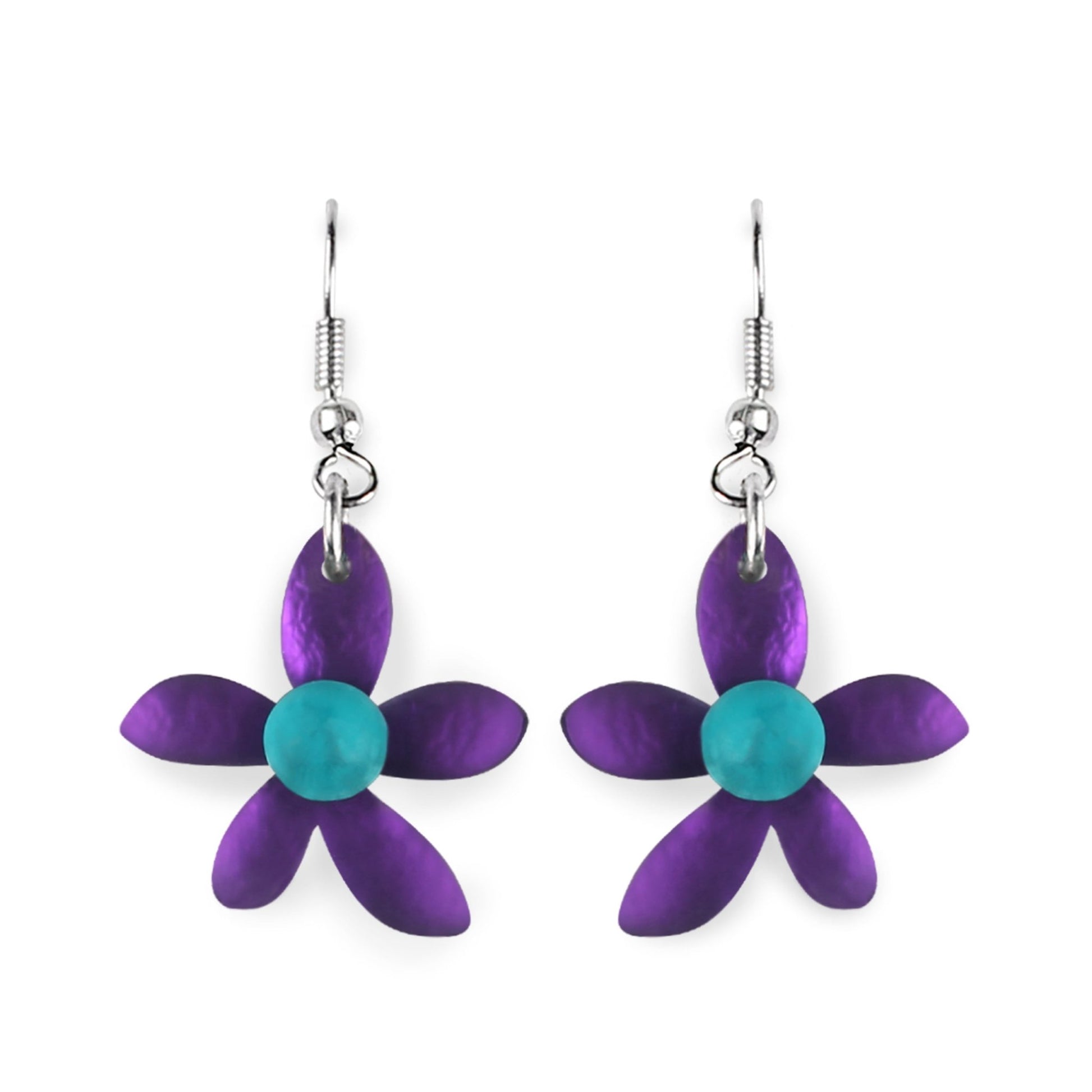 Peacock Flower Matte Fish Hook Earrings | The Jewellery Stop