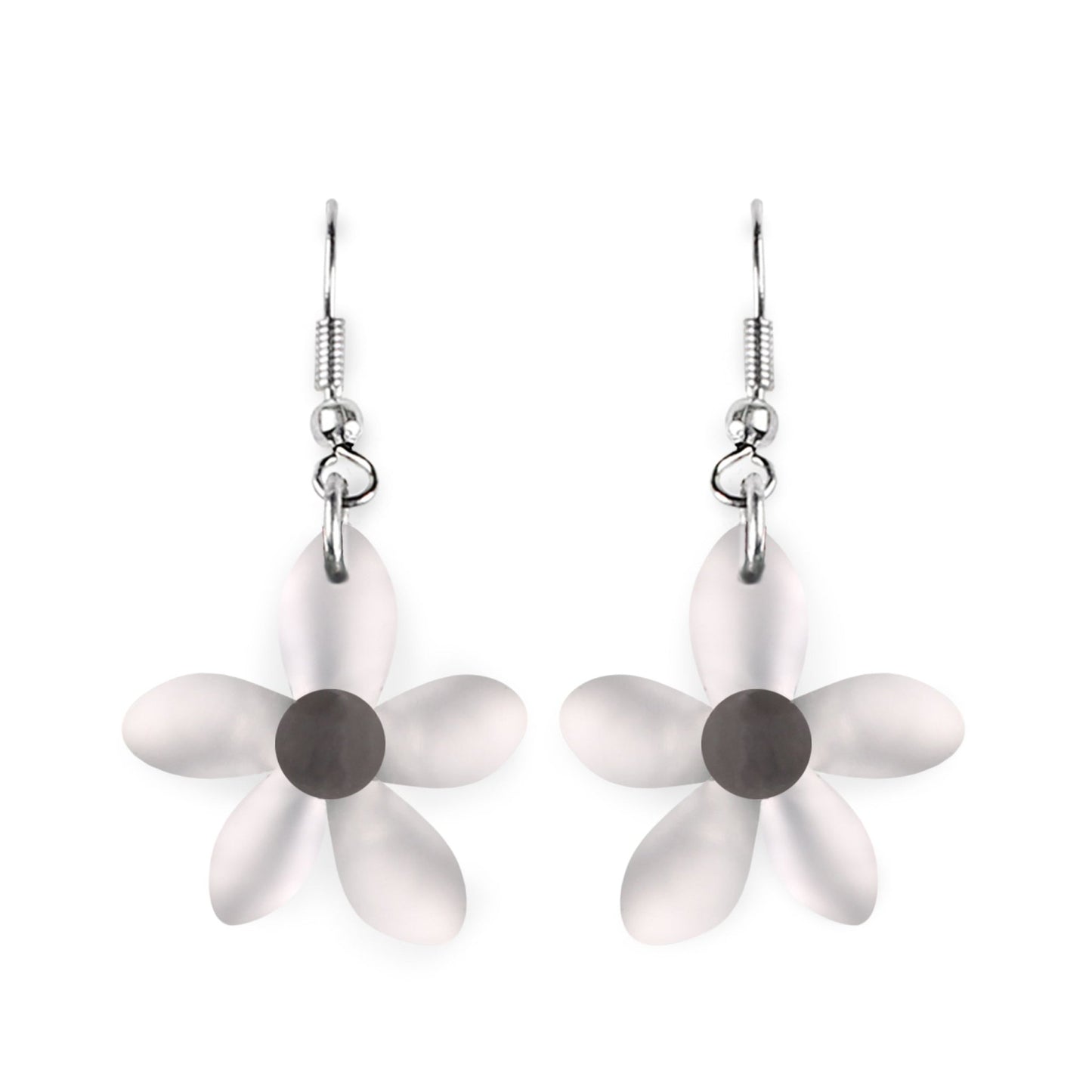 Silver Flower Matte Fish Hook Earrings | The Jewellery Stop