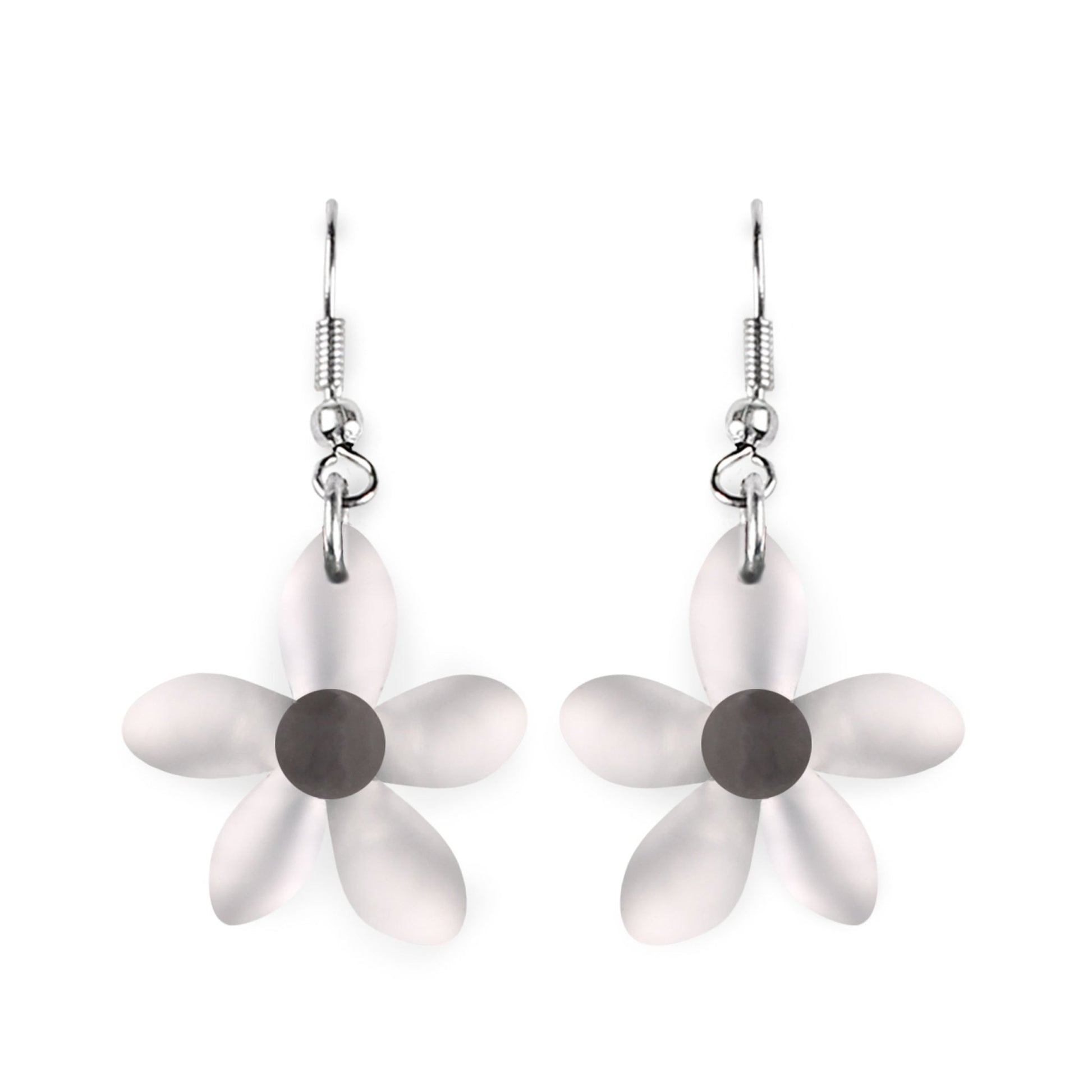 Silver Flower Matte Fish Hook Earrings | The Jewellery Stop