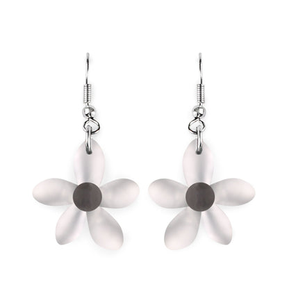 Silver Flower Matte Fish Hook Earrings | The Jewellery Stop