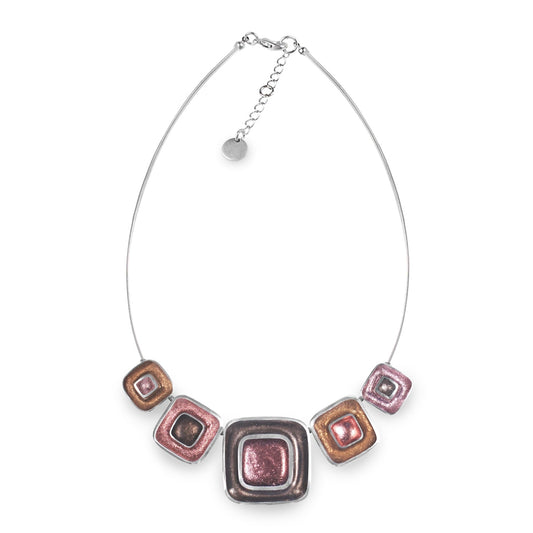 Old Rose Retro Squares Shiny Necklace | The Jewellery Stop