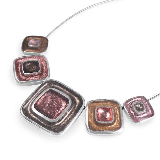 Old Rose Retro Squares Shiny Necklace | The Jewellery Stop