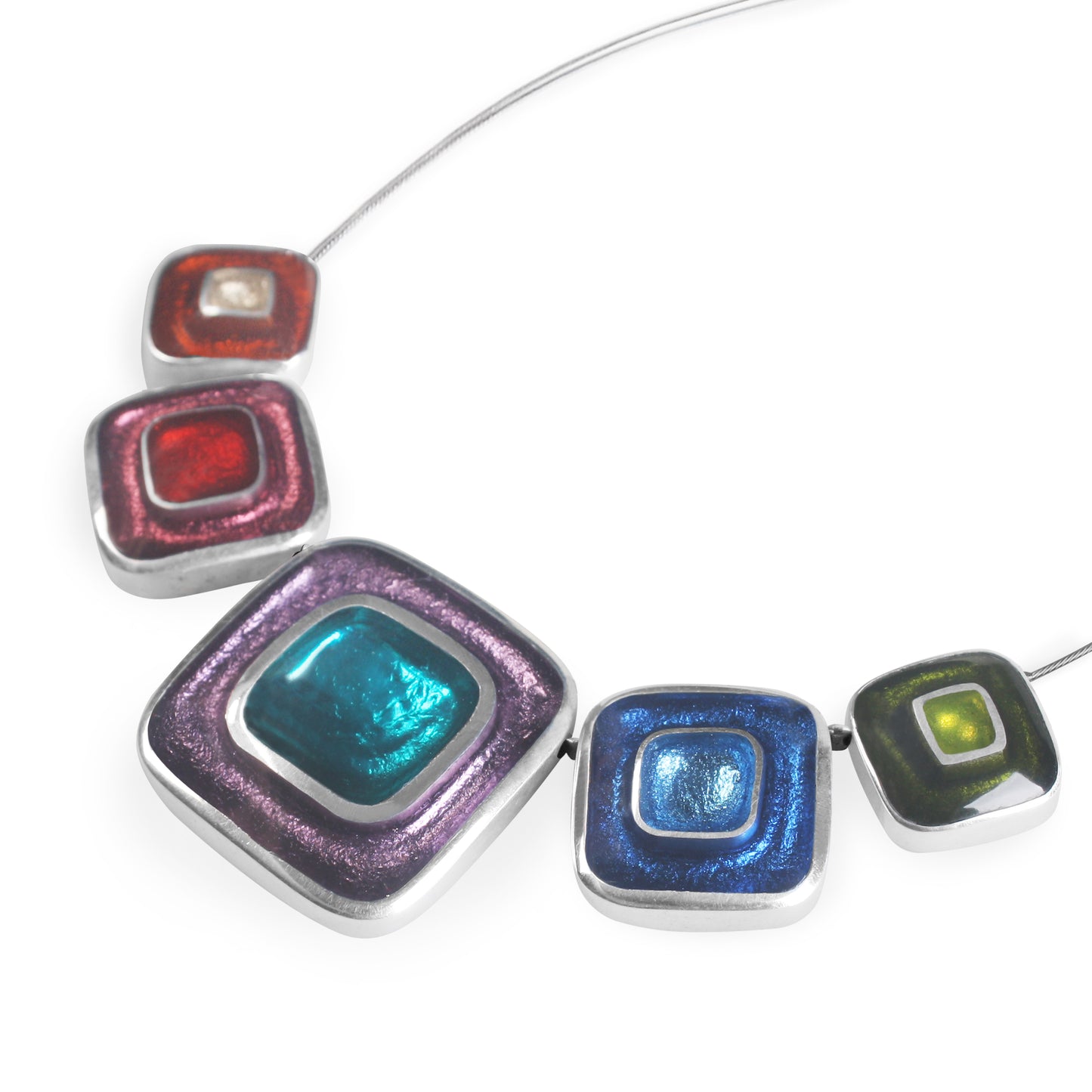 Rainbow Retro Squares Shiny Necklace