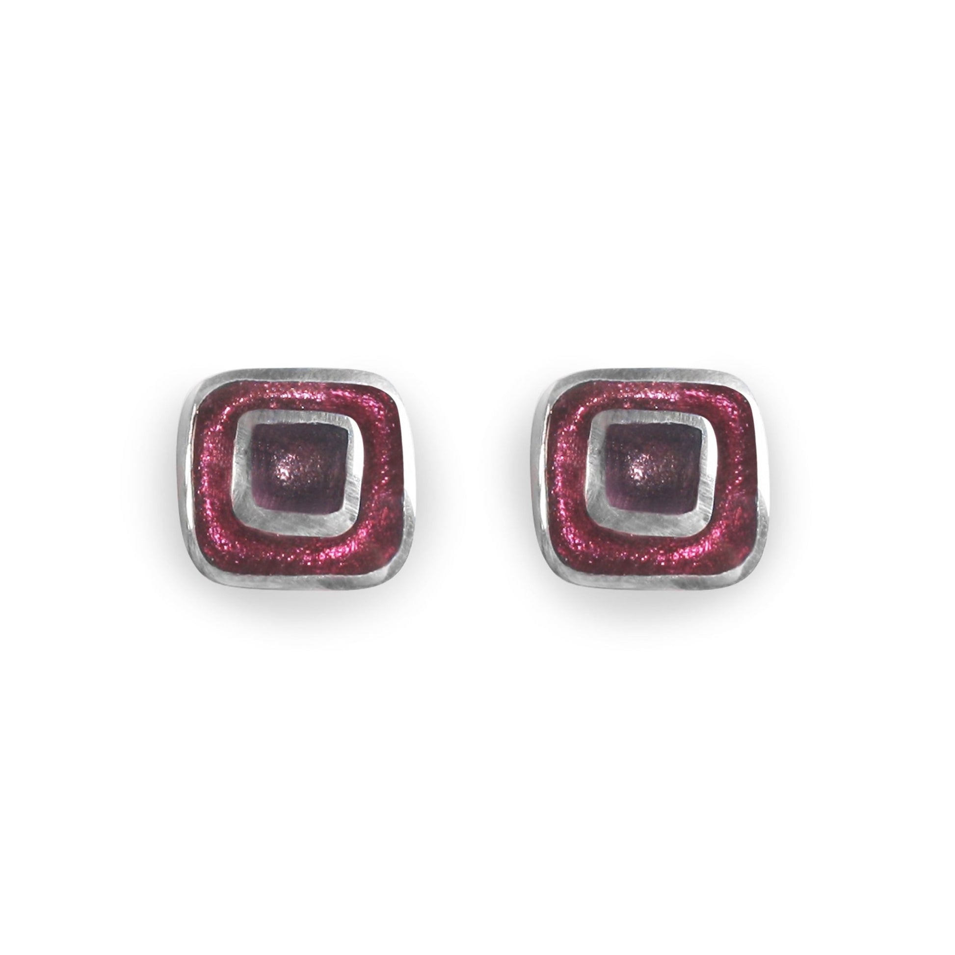 Blackberry Retro Squares Shiny Medium Stud Earrings | The Jewellery Stop