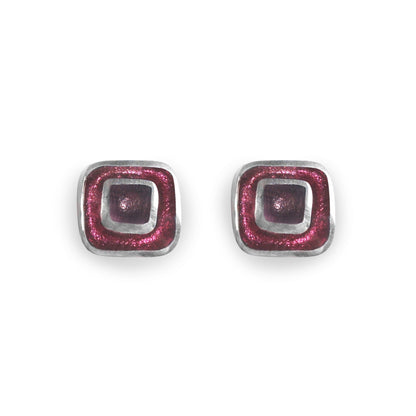 Blackberry Retro Squares Shiny Medium Stud Earrings | The Jewellery Stop