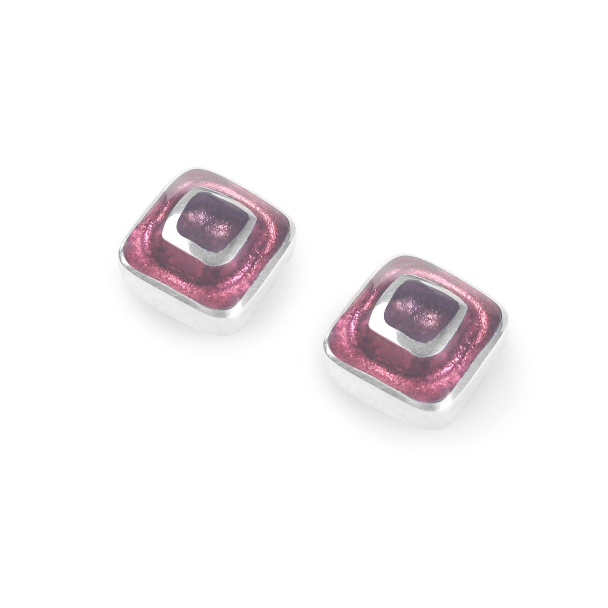 Blackberry Retro Squares Shiny Medium Stud Earrings | The Jewellery Stop