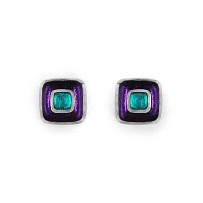 Peacock Retro Squares Shiny Medium Stud Earrings | The Jewellery Stop