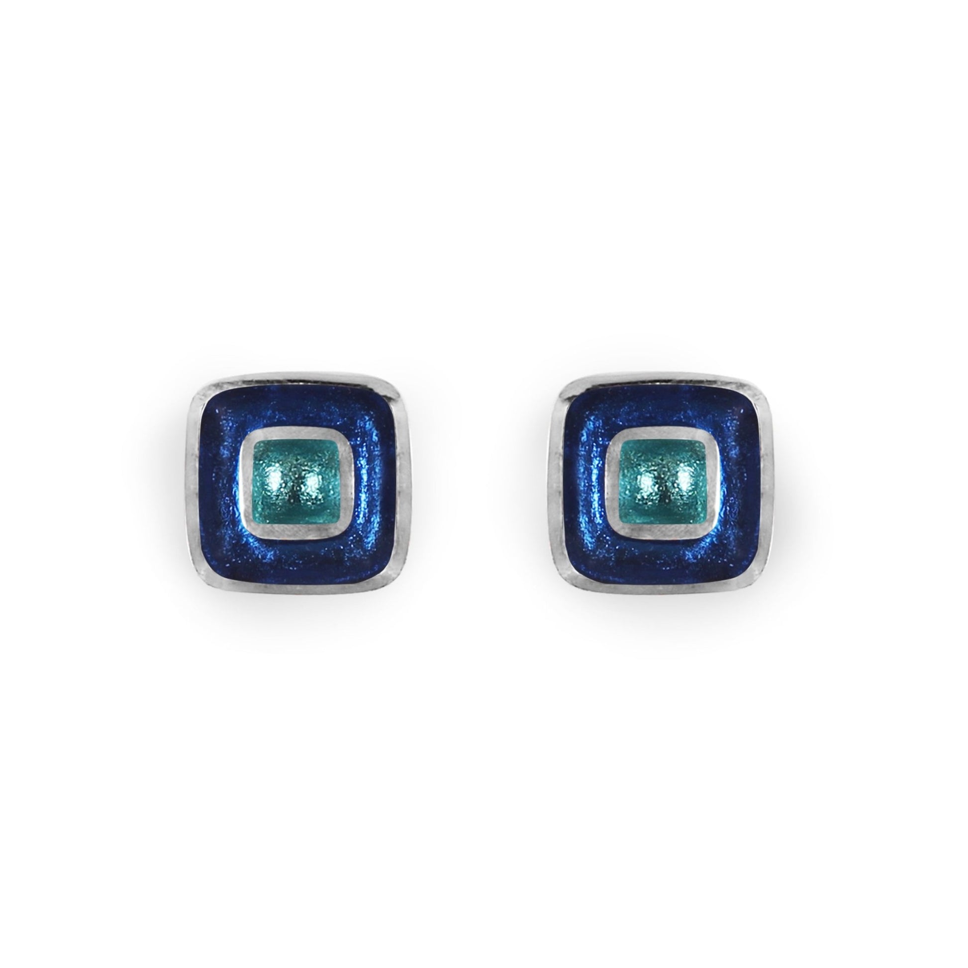 Turquoise Retro Squares Shiny Medium Stud Earrings | The Jewellery Stop
