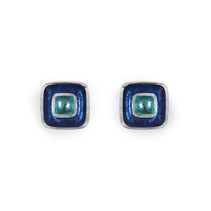Turquoise Retro Squares Shiny Medium Stud Earrings | The Jewellery Stop