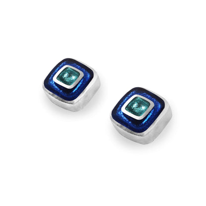 Turquoise Retro Squares Shiny Medium Stud Earrings | The Jewellery Stop