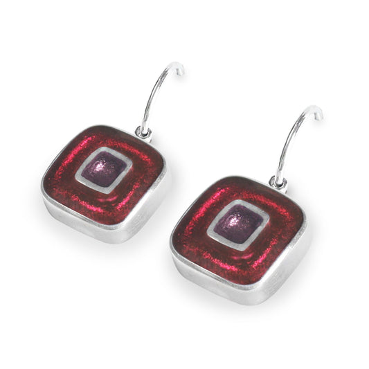 Blackberry Retro Squares Shiny Creole Earrings | The Jewellery Stop